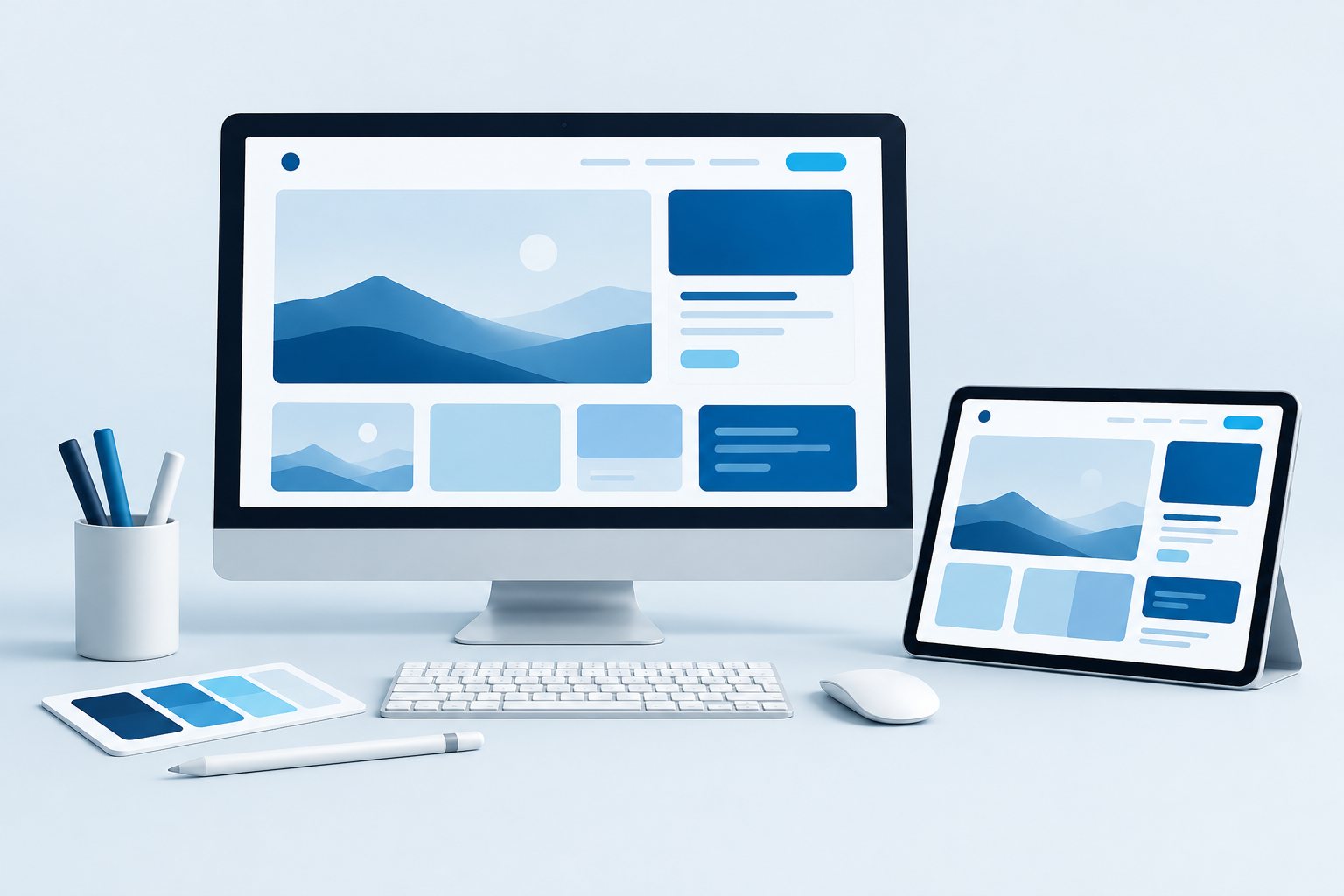 Website layouts on desktop and tablet screens